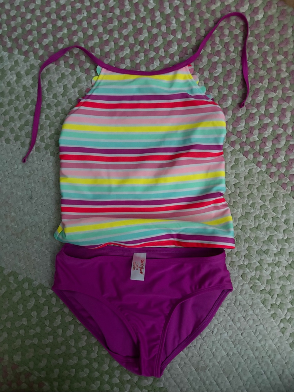 Cat & Jack Multi-Color Striped Tankini with Purple Bottoms